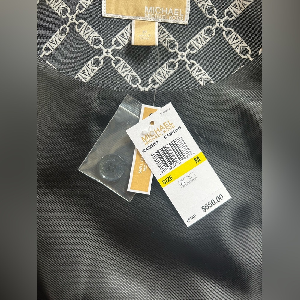 2PC. Michael Kors Empire Logo Jacquard Balmaccan Coat Sz. M W/Matching Handbag🖤🤍 - Picture 10 of 16